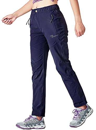 YSENTO Damen Outdoorhose Wanderhose Quick Dry Atmungsaktiv Leicht Camping Arbeitshose Trekkinghose mit Taschen(Dunkelblau,2XL) von YSENTO