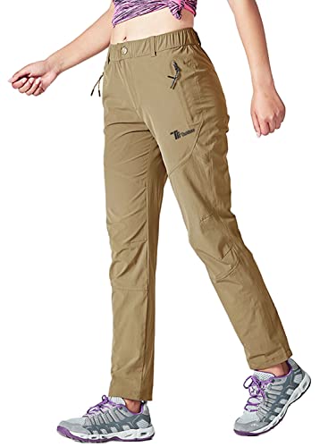YSENTO Damen Outdoorhose Wanderhose Wasserdicht Schnelltrocknend Leicht Trekkinghose Funktionshose mit Reißverschlusstaschen(Khaki,XL) von YSENTO