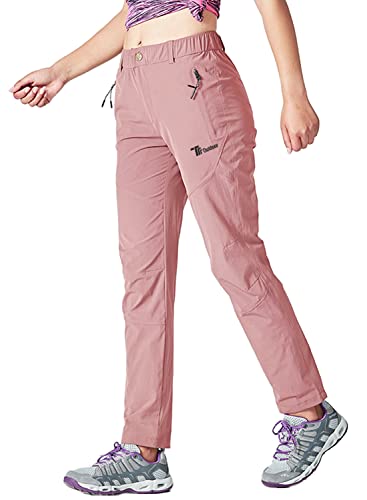 YSENTO Damen Outdoorhose Wanderhose Wasserdicht Schnelltrocknend Leicht Trekkinghose Funktionshose mit Reißverschlusstaschen(Pink,2XL) von YSENTO