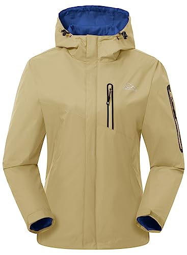 YSENTO Damen Outdoorjacke Wasserdicht Regenjacke Leicht Atmungsaktiv Übergangsjacke Regenmantel Funktionsjacke(Khaki,L) von YSENTO