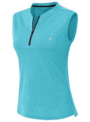 YSENTO Damen Poloshirt Ärmelloses Golf Tennis Shirt Quick Dry Leicht Sport Oberteile Polohemd Tanktops mit Kragen(02Blau,L) von YSENTO