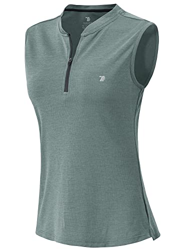 YSENTO Damen Poloshirt Ärmelloses Golf Tennis Shirt Quick Dry Leicht Sport Oberteile Polohemd Tanktops mit Kragen(Himmelblau,2XL) von YSENTO