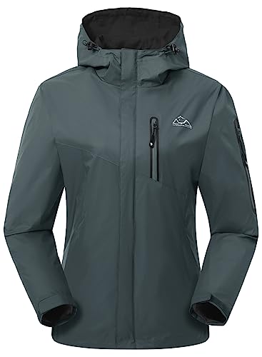 YSENTO Damen Regenjacke Wasserdicht Atmungsaktiv Outdoorjacke Leichte Übergangsjacke Windbreaker mit Kapuze(Grau,2XL) von YSENTO