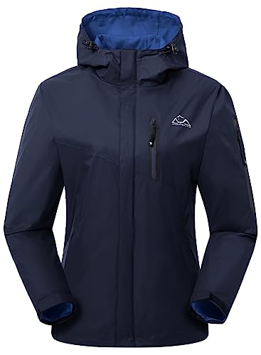 YSENTO Damen Regenjacke Wasserdicht Atmungsaktiv Outdoorjacke Leichte Übergangsjacke Windbreaker mit Kapuze(Marine,M) von YSENTO