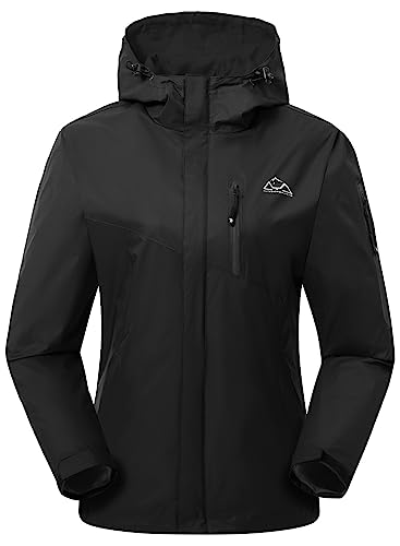 YSENTO Damen Regenjacke Wasserdicht Atmungsaktiv Outdoorjacke Leichte Übergangsjacke Windbreaker mit Kapuze(Schwarz,2XL2) von YSENTO