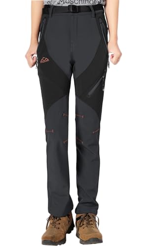 YSENTO Damen Skihose Outdoor Wanderhose Stretch Fleece Gefüttert Arbeitshose Verdickte Snowhose Trekkinghose(Dunkelgrau,M) von YSENTO