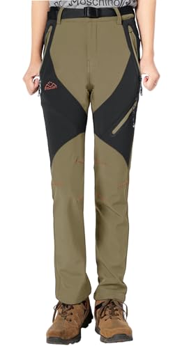 YSENTO Damen Softshellhose Skihose Outdoor Wanderhose Fleece Gefüttert Wasserdicht Winter Thermohose Trekkinghose(Khaki,M) von YSENTO