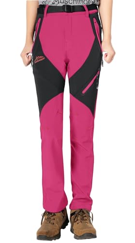 YSENTO Damen Softshellhose Skihose Outdoor Wanderhose Fleece Gefüttert Wasserdicht Winter Thermohose Trekkinghose(Rose,2XL) von YSENTO