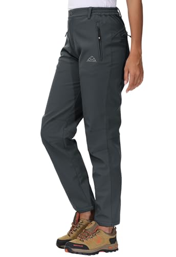 YSENTO Damen Softshellhose Winter Wanderhose Skihose wasserdichte Warm Gefüttert Thermohose Outdoorhose Trekkinghose(Dunkelgrau,XXL) von YSENTO