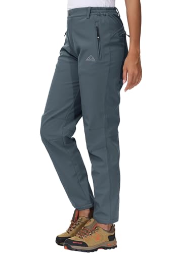 YSENTO Damen Softshellhose Winter Wanderhose Skihose wasserdichte Warm Gefüttert Thermohose Outdoorhose Trekkinghose(Grau,XS) von YSENTO
