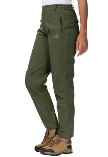 YSENTO Damen Softshellhose Winter Wanderhose Skihose wasserdichte Warm Gefüttert Thermohose Outdoorhose Trekkinghose(Grün,XXL) von YSENTO