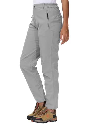 YSENTO Damen Softshellhose Winter Wanderhose Skihose wasserdichte Warm Gefüttert Thermohose Outdoorhose Trekkinghose(Hellgrau,XS) von YSENTO