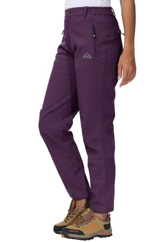 YSENTO Damen Softshellhose Winter Wanderhose Skihose wasserdichte Warm Gefüttert Thermohose Outdoorhose Trekkinghose(Lila,M) von YSENTO