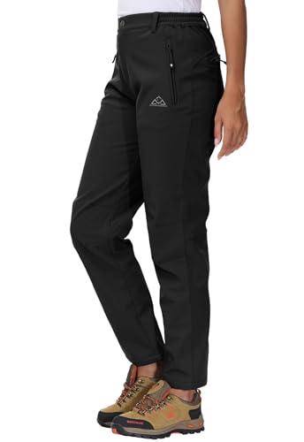 YSENTO Damen Softshellhose Winter Wanderhose Skihose wasserdichte Warm Gefüttert Thermohose Outdoorhose Trekkinghose(Schwarz,S) von YSENTO