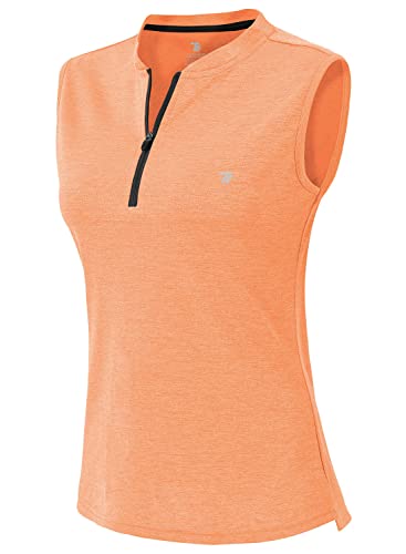 YSENTO Damen Sport T-Shirt Ärmelloses Golf Poloshirt Schnell Trocken Laufshirt Yoga Gym Oberteile Tank Top(Hell orange,L) von YSENTO