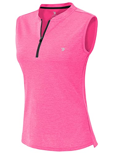 YSENTO Damen Sport T-Shirt Ärmelloses Golf Poloshirt Schnell Trocken Laufshirt Yoga Gym Oberteile Tank Top(Rose rot,2XL) von YSENTO