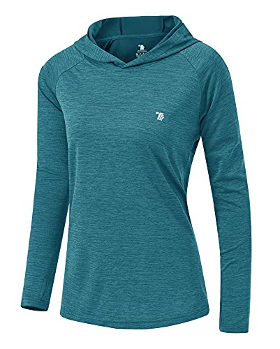 YSENTO Damen Laufshirt Langarm Sportshirt UPF 50+ Schnelltrocknend UV Schutz Hoodie Pullover Wandershirt mit Daumenlöcher(Dunkelblau,XL) von YSENTO