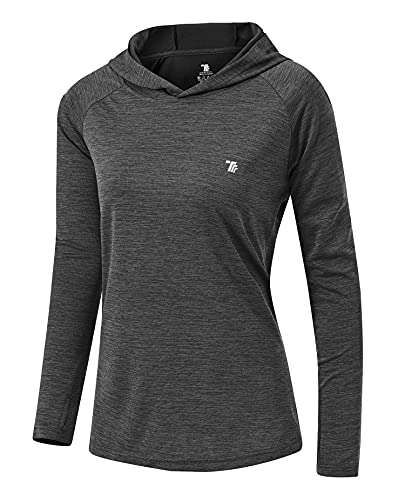 YSENTO Damen Laufshirt Langarm Sportshirt UPF 50+ Schnelltrocknend UV Schutz Hoodie Pullover Wandershirt mit Daumenlöcher(Dunkelgrau,M) von YSENTO