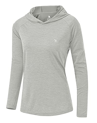 YSENTO Damen Laufshirt Langarm Sportshirt UPF 50+ Schnelltrocknend UV Schutz Hoodie Pullover Wandershirt mit Daumenlöcher(Grau,2XL) von YSENTO