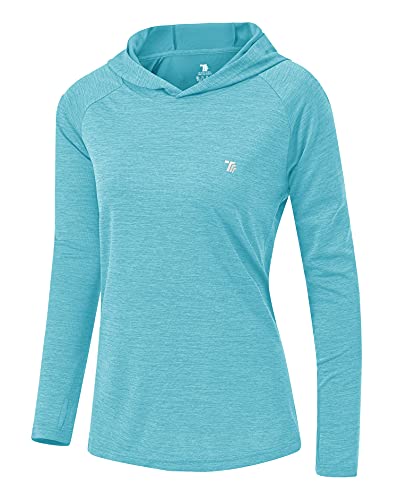 YSENTO Damen Sport Shirt Langarm Laufshirt Leicht Puli Hoodies Sweatshirts Yoga UV Schutz Wandershirt(Hellblau,M) von YSENTO