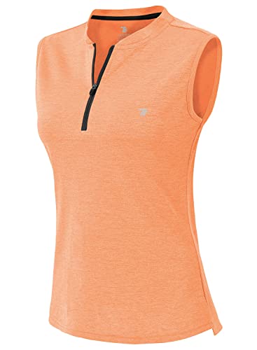 YSENTO Damen Sport T-Shirt Ärmelloses Golf Poloshirt Schnell Trocken Laufshirt Yoga Gym Oberteile Tank Top(Hell orange,2XL) von YSENTO