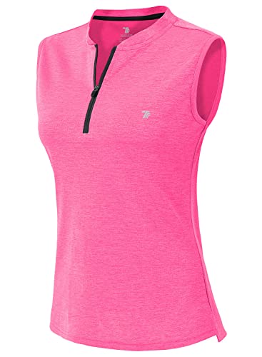 YSENTO Damen Sport T-Shirt Ärmelloses Golf Poloshirt Schnell Trocken Laufshirt Yoga Gym Oberteile Tank Top(Rose rot,XL) von YSENTO