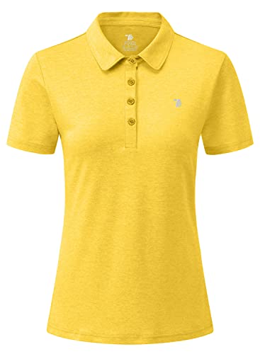 YSENTO Damen Sport T-Shirt Golf Poloshirt Atmungsaktiv Sommer Polohemd Tennis Shirts mit Kragen(Gelb,2XL) von YSENTO