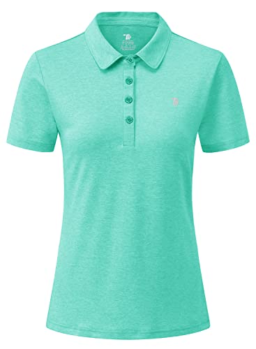 YSENTO Damen Sport T-Shirt Golf Poloshirt Atmungsaktiv Sommer Polohemd Tennis Shirts mit Kragen(See grün,2XL) von YSENTO