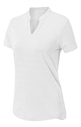 YSENTO Damen Sport T-Shirt Kurzarm Laufshirt Atmungsaktiv Funktionsshirt Yoga Gym Sporthemden Sportbekleidung mit V-Ausschnitt(Weiß,L) von YSENTO