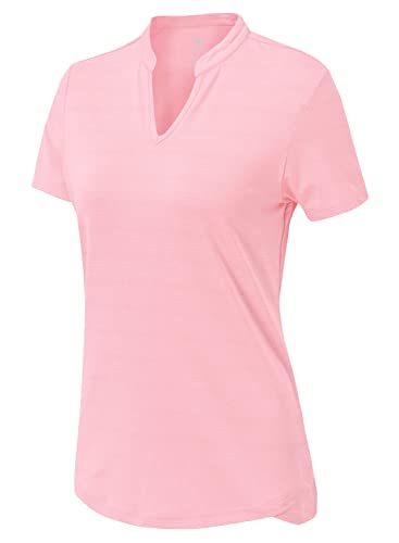 YSENTO Damen Sport T-Shirt Kurzarm Laufshirt V-Ausschnitt Funktionsshirt Gym Yoga Tops Sportbekleidung(Hell-Pink,M) von YSENTO