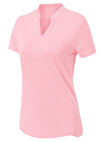YSENTO Damen Sport T-Shirt Kurzarm Laufshirt V-Ausschnitt Funktionsshirt Gym Yoga Tops Sportbekleidung(Hell-Pink,S) von YSENTO