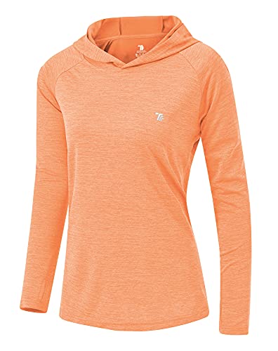 YSENTO Damen Sport Shirt Langarm Laufshirt Leicht Puli Hoodies Sweatshirts Yoga UV Schutz Wandershirt(Hell orange,2XL) von YSENTO