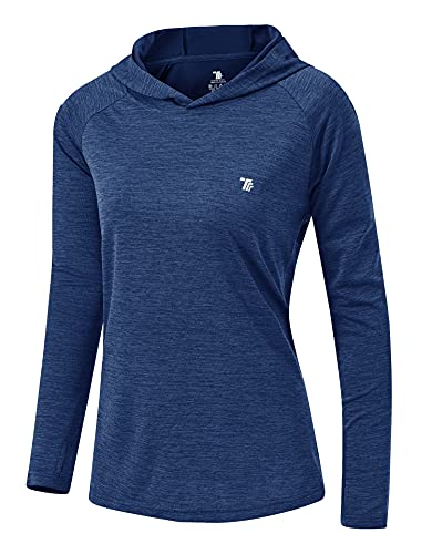 YSENTO Damen Sport Shirt Langarm Laufshirt Leicht Puli Hoodies Sweatshirts Yoga UV Schutz Wandershirt(Marine,L) von YSENTO
