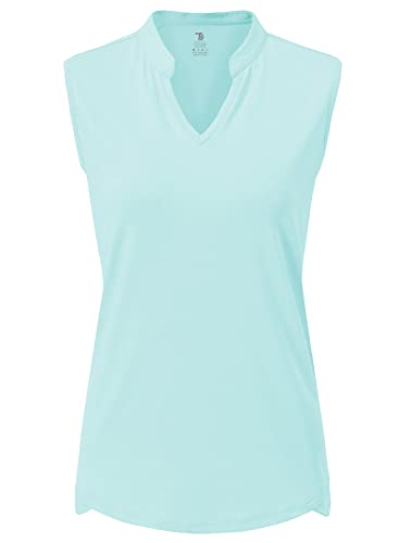 YSENTO Damen Poloshirt Ärmelloses Schnelltrocknend Golf Shirt Sport Tank Tops V Ausschnitt Tennis Shirts Oberteile(Himmelblau,M) von YSENTO