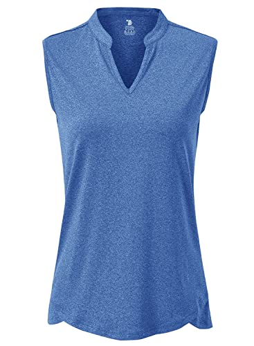 YSENTO Damen Poloshirt Ärmelloses Schnelltrocknend Golf Shirt Sport Tank Tops V Ausschnitt Tennis Shirts Oberteile(Dunkelblau,2XL) von YSENTO