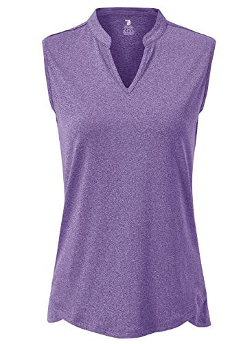 YSENTO Damen Poloshirt Ärmelloses Schnelltrocknend Golf Shirt Sport Tank Tops V Ausschnitt Tennis Shirts Oberteile(Violett,L) von YSENTO