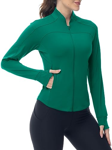 YSENTO Damen Sportjacke Laufjacke Funktionsjacke Wanderjacke Leicht Langarm Yoga Gym Sport Oberteil Atmungsaktive mit Daumenloch(Aqua,L) von YSENTO