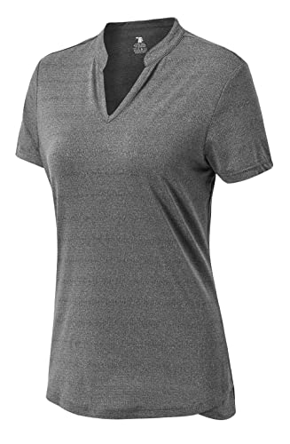 YSENTO Damen Sportshirt Kurzarm V-Ausschnitt Laufshirt Atmungsaktiv Leicht Schnell Trocken Yoga Gym T-Shirt Funktionsshirt(Grau,XS) von YSENTO