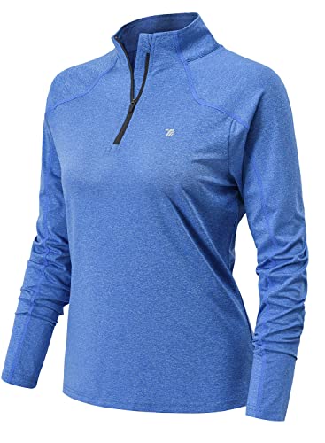 YSENTO Damen Sportshirt Langarm Laufshirt Schnelltrocknend T-Shirt Fitness Yoga Training Langarmshirts mit 1/4 Reißverschluss(Dunkelblau,L) von YSENTO