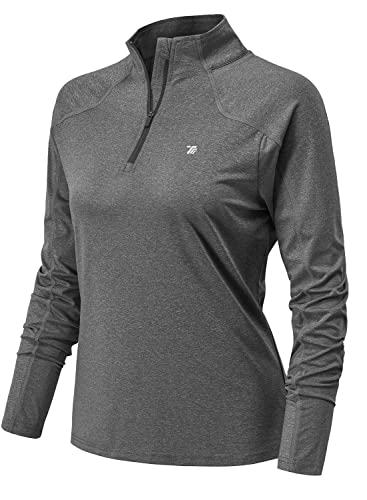 YSENTO Damen Sportshirt Langarm Laufshirt Schnelltrocknend T-Shirt Fitness Yoga Training Langarmshirts mit 1/4 Reißverschluss(Dunkelgrau,2XL) von YSENTO