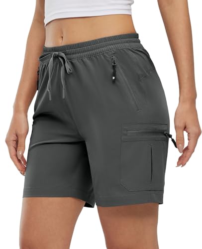 YSENTO Damen Wanderhose Kurz Sommer Leichte Cargohose Sporthose Arbeitshose Schnelltrocknend Atmungsaktiv Outdoor Shorts(Dunkelgrau,XL) von YSENTO