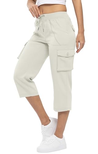 YSENTO Damen Wanderhose Outdoorhose 3/4 Sommerhose Capri Cargohose Leichte Stretch Trekkinghose Funktionshose(Beige,L) von YSENTO