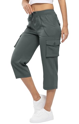 YSENTO Damen Wanderhose Outdoorhose 3/4 Sommerhose Capri Cargohose Leichte Stretch Trekkinghose Funktionshose(Dunkelgrau,3XL) von YSENTO