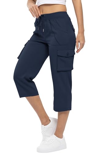 YSENTO Damen Wanderhose Outdoorhose 3/4 Sommerhose Capri Cargohose Leichte Stretch Trekkinghose Funktionshose(Marine,3XL) von YSENTO