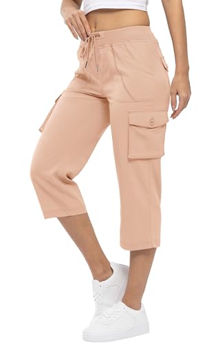 YSENTO Damen Wanderhose Outdoorhose 3/4 Sommerhose Capri Cargohose Leichte Stretch Trekkinghose Funktionshose(Rosa,3XL) von YSENTO