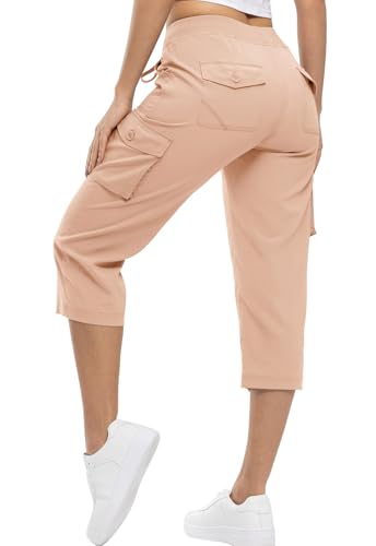 YSENTO Damen Wanderhose Outdoorhose 3/4 Sommerhose Capri Cargohose Leichte Stretch Trekkinghose Funktionshose(Rosa,M) von YSENTO