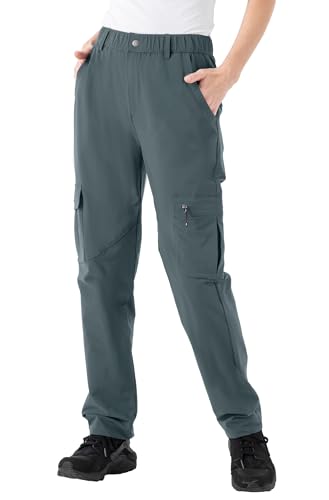 YSENTO Damen Wanderhose Outdoorhose Atmungsaktiv Leicht Wasserdicht Trekkinghose Arbeitshose mit Taschen(Eisengrau,L) von YSENTO