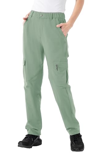 YSENTO Damen Wanderhose Outdoorhose Atmungsaktiv Leicht Wasserdicht Trekkinghose Arbeitshose mit Taschen(Hellgrün,XS) von YSENTO