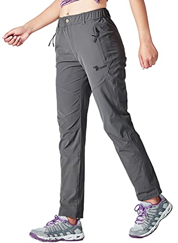 YSENTO Damen Wanderhose Outdoorhose Wasserdicht Schnelltrockend Stretch Trekkinghose Funktionshose mit Reißverschlusstaschen(Dunkelgrau,L) von YSENTO