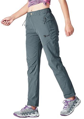 YSENTO Damen Wanderhose Outdoorhose Wasserdicht Schnelltrockend Stretch Trekkinghose Funktionshose mit Reißverschlusstaschen(Eisengrau,2XL) von YSENTO